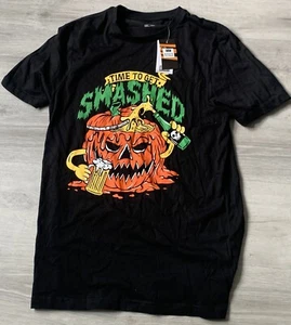 T-SHIRT DA UOMO F&F 'TIME TO GET SMASHED' NERA HALLOWEEN TOP S PICCOLA NUOVA CON ETICHETTE REGALO - Foto 1 di 12