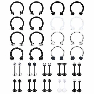 36pc Surgical Steel Horseshoe Labret Lip Rings Tragus Cartilage Helix Earrings - Picture 1 of 6