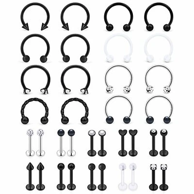 36pc Surgical Steel Horseshoe Labret Lip Rings Tragus Cartilage Helix Earrings - Image 1 of 4