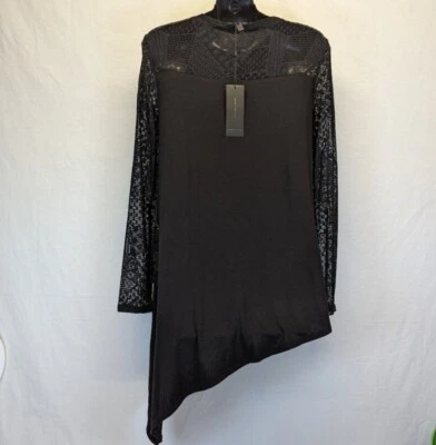 Top asimétrico de encaje Shayla negro BCBG Maxazria talla XS NUEVO CON ETIQUETAS Foto 1 de 4