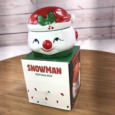 Vintage 1987 Bonhomme De Neige Snowman Keepsake Ceramic Trinket Box w/ hat lid