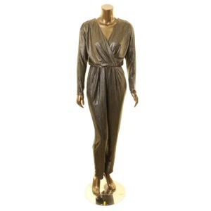 LAUREN RALPH LAUREN Women's Black/gun Metal Metallic Crossover Jumpsuit 2 TEDO - Picture 1 of 2