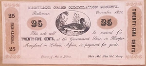1837 25 CÉNTIMOS SOCIEDAD DE COLONIZACIÓN ESTATAL MARYLAND EN LIBERIA ~ ESCLAVITUD AMERICANA - Imagen 1 de 2