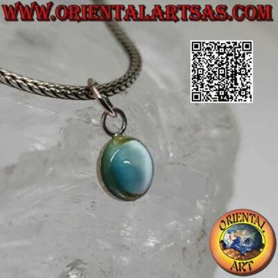 Ciondolo in argento 925‰ cimòfane (occhio di gatto) tondo su montatura liscia - Immagine 1 di 4