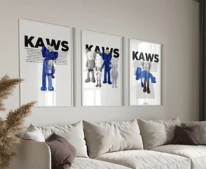 Hypebeast Kaws Posters Set of 3 Blue Wall Art Poster Prints - Picture 1 of 3