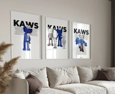 Conjunto de 3 impresiones de pósteres de arte de pared azul Hypebeast Kaws Foto 1 de 3