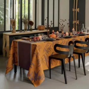 Le Jacquard Francais/Quinsai Aviary Blue-Orange Table Linen 6 People SET (£630) - Picture 1 of 9
