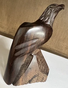 "Estatua de madera de 4,5"" MCM de colección tallada a mano pájaro de rapiña águila halcón halcón" - Imagen 1 de 7