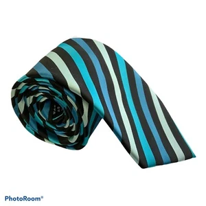 George Mens Tie Striped Blue Black Necktie - Picture 1 of 3