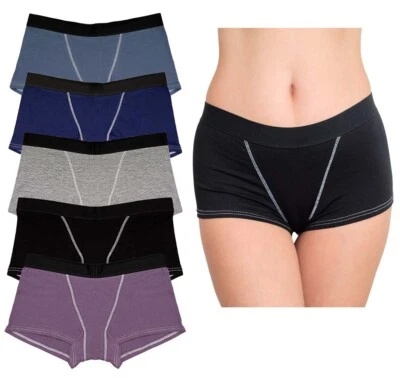 Nabtos Women Boxers Cotton Boyshort Lot Seamless Panties Solid Underwear Pack 5 - Image 1 of 4