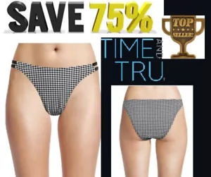 Costume da bagno donna Time and Tru taglia L 12-14 gingham cinturino laterale SOLO fondo nero - Foto 1 di 16