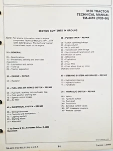 John Deere - 3150 Tractor Original Factory Service Manual - TM-4410 - 1986 - Bild 1 von 18