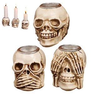 SALE Gothic Tea Light Holder Horror Skeleton Skull Candle Holders Candlestick - Picture 1 of 15