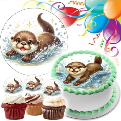 Otter Tortenaufleger Party Deko Geburtstag Geschenk Muffin essbar Angeln Kinder - Bild 1 von 4