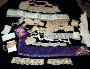 Antique Vintage Lace Textiles Trim LARGE Mixed Lot Doll Restoration Sewing Craft - Picture 1 of 7