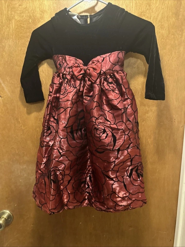 Vestido Terciopelo Rojo Y Negro Tafetán Y Terciopelo Talla 4t Foto 1 de 4