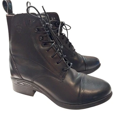 Botas Ariat femininas 8 ganchos de couro com cadarço velocidade combate militar tornozelo preto - Imagem 1 de 4