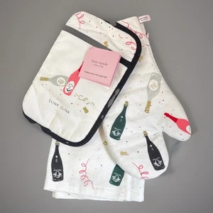 Kate Spade CLINK CLINK 3 Piece Kitchen Set Holder, Mitt and Towel New - Picture 1 of 8