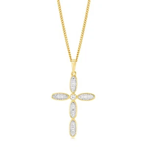 1/10 Carat Cross Diamond Pendant in 9ct Yellow Gold - Picture 1 of 2