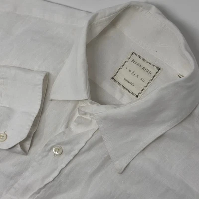 Billy Reid Men's L Linen Button Up Shirt White Double Pocket Roll Tab Coastal - Image 1 of 4