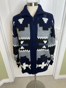 Towncraft Men’s Cardigan Sweater M  Turtleneck Full Zip Western Aztec Print VTG - Picture 1 of 9