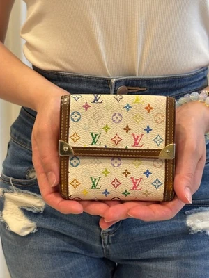 Cartera para mujer LOUIS VUITTON monograma multicolor doble pliegue cuero de lona blanca Foto 1 de 4