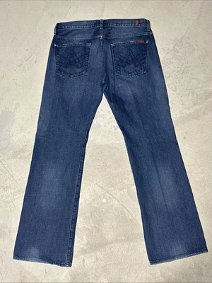 7 For All Mankind Men’s Blue Bootcut Denim Jeans SZ 34x35 Western Pocket Pattern - Image 1 of 4