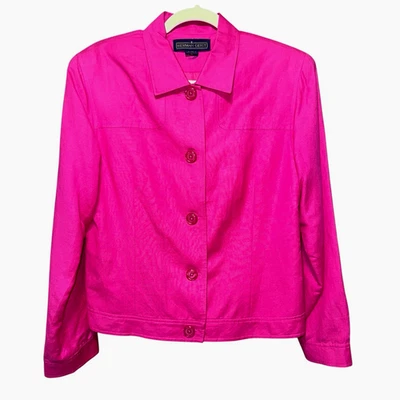 Blazer Herman Geist Rosa Caliente Mezcla de Lino Talla 10 — Vintage Color Pop Declaración Foto 1 de 4
