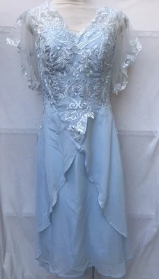 Vestido de fiesta para mujer con apliques de encaje floral manga volantes largo de té cuello en V talla 6 Foto 1 de 4