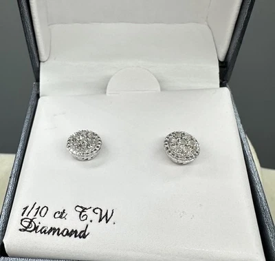 Sterling Silver 1/10 CTW Diamond Cluster Stud Earrings Round Kohl’s Gift Box - Image 1 of 4