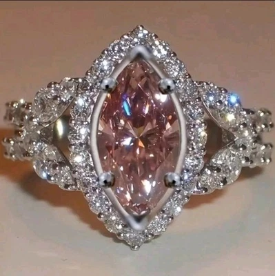 Anillo plateado cobre rosa marquesa circonita cúbica con piedras blancas/incoloras talla 6 Foto 1 de 3