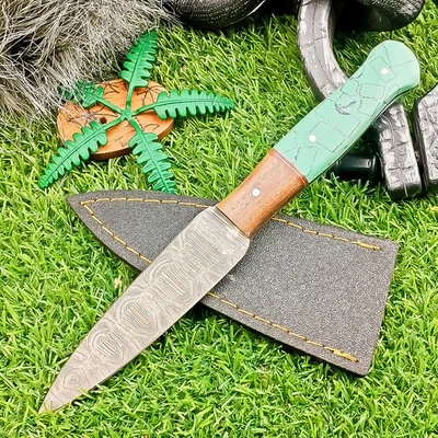 手工大马士革钢刀靴刀,匕首刀,带 SHEATH TN-9968 — 第 1/4 张图片