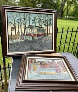 Signed H Hargrove Victorian Trolley New York Paintings Oil Serigraph Framed Set - Picture 1 of 12
