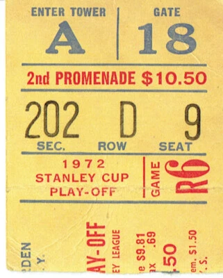 1972 Stanley Cup Finals Game 3 Ticket BRUINS vs RANGERS  5/4/72 ~ Bobby Orr Goal - Image 1 of 2