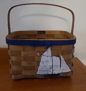Basketville Vermont handbemalt geflochten Korb Teiler Leuchtturm Segelboot - Bild 1 von 15