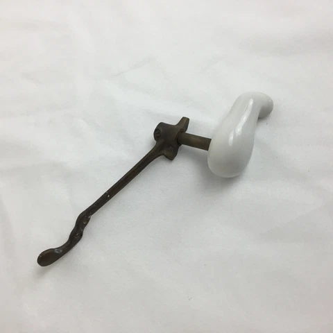 Vintage Brass Porcelain Case Kidney-Bean Toilet Trip Tank Flush Lever Handle Cover