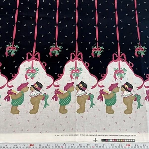 Vintage 1998 Daisy Kingdom Mistletoe Bears Border Black Cotton by the HALF YARD - Picture 1 of 3