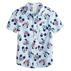 Disney's Mickey & Minnie Mouse (Boys) Americana Allover Print Button-Down Shirt - Picture 1 of 2