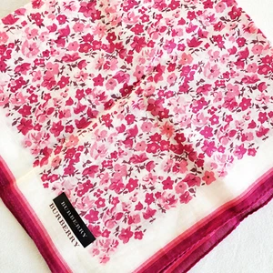 Burberry Scarf Women Pink Magenta Calico Floral 100% Cotton Made in Japan 19" Sq - Picture 1 of 7