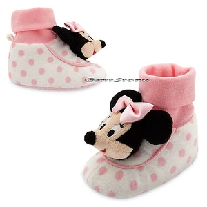 Zapatillas de felpa de bebé a lunares rosa/blanco con cabeza de Minnie Mouse Disney Store 12-18M - Imagen 1 de 1