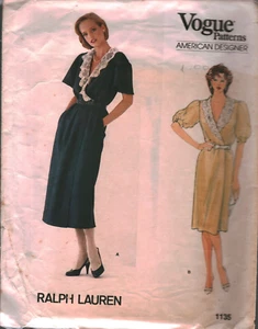 1135 Vintage Vogue Sewing Pattern Misses 1980s Ralph Lauren Dress American UNCUT - Picture 1 of 2