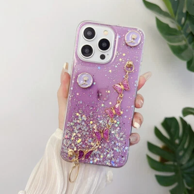 Funda Para Samsung S23 S22 S21 FE S20 A52 A53 Brillo Estuche Mariposa Pulsera Foto 1 de 4