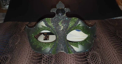 Venezianische Maske schwarz grün silber Glitter Helloween Cosplay Karneval Disco - Bild 1 von 4