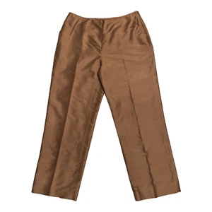 Kate Hill Women's Brown Silk Workwear Cropped Straight Dress Pants Size 10 - Picture 1 of 7