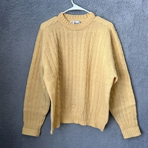 Pringle of Scotland Sweater Mens Medium Yellow Wool Cable Knit Fisherman - Picture 1 of 10