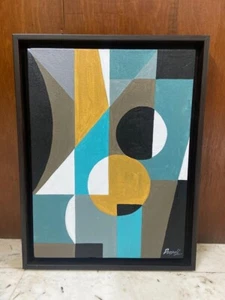 Original Abstract Geometrical Painting Framed Wall Art Decor Mid Century Modern - Picture 1 of 17