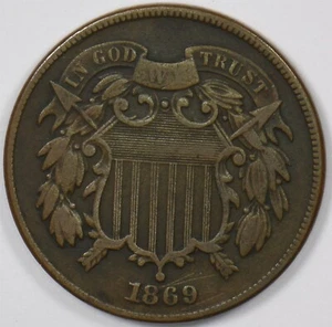 1869 Two Cent Piece U0496 - Picture 1 of 2