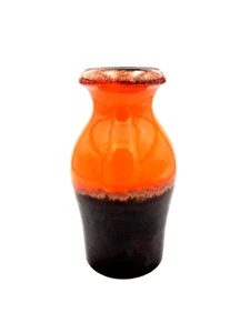 Vintage Scheurich Vase Keramik Lava Design W. Germany orange-schwarz 208-21 rar - Picture 1 of 7