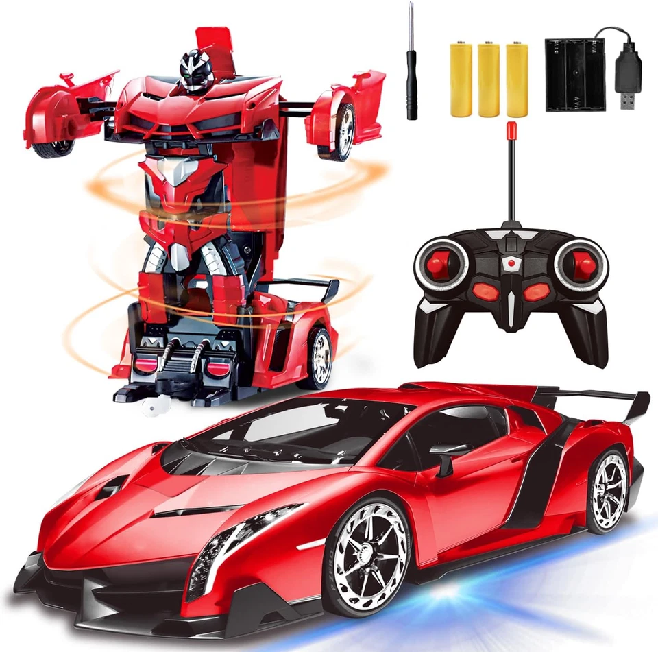 Remote Control Transform Robot Car Toy for Kids with Dazzling Light 360°Rotating - Image 1 of 4