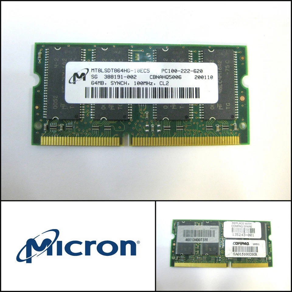 MICRON 64MB SDRAM MT8LSDT864HG-10EC5 100MHz Memory RAM for Laptop - Image 1 of 1